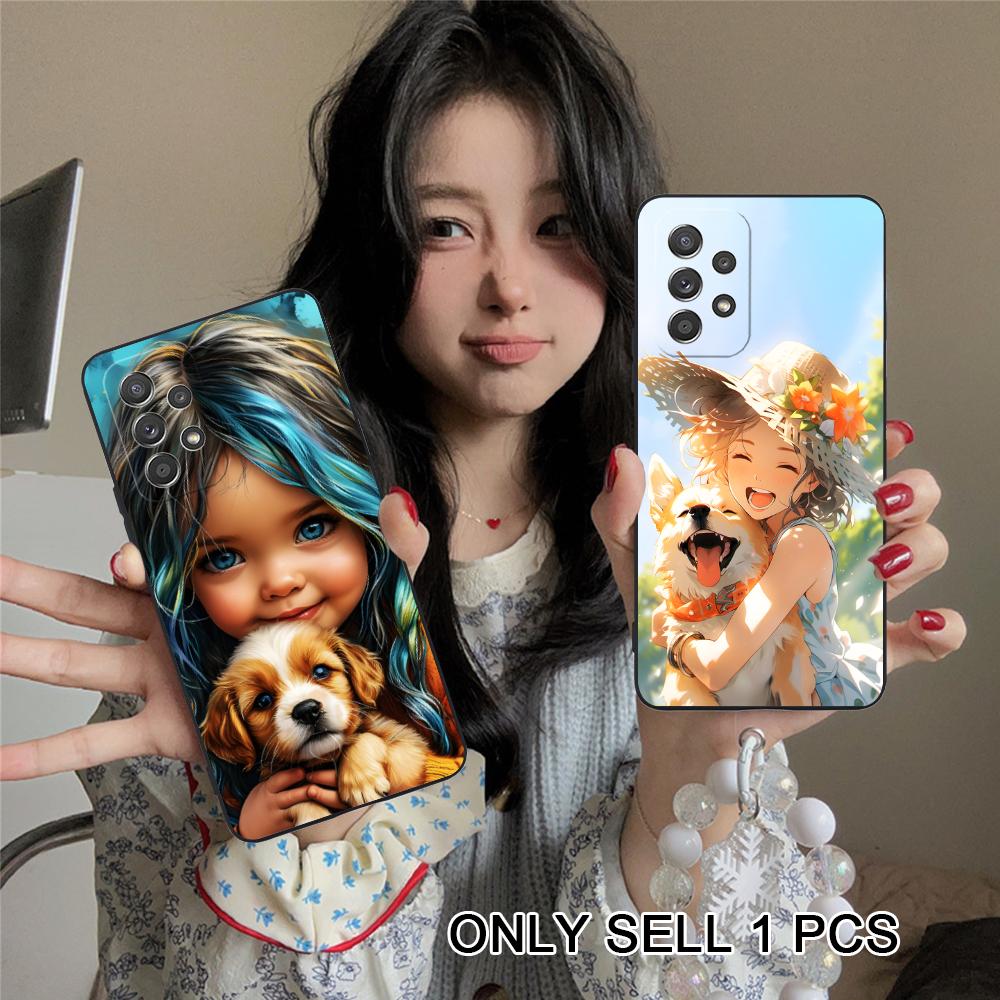 Girl Dog Puppy Matte TPU Mobile Phone Case for Samsung Galaxy A56 55 54 53 52 51 36 35 34 23 16 15 5G Colorful Cover