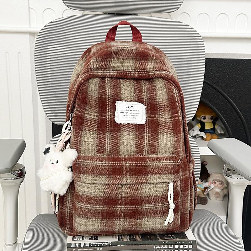 Schoolbag backpack 1011 new retro plaid autumn and winter backpack Japanese girl college student literary and versatile schoolbag