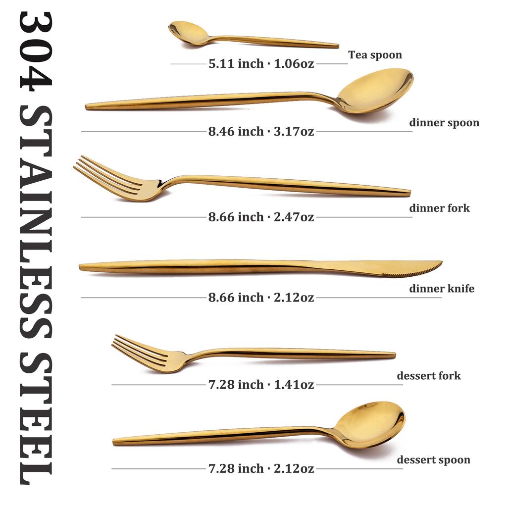 6 piece Mirror Black 18/10 Stainless Steel Gold Dinnerware Set Fork Spoon Knife Cutlery Set Cutlery Complete Tableware Sets Kitchen