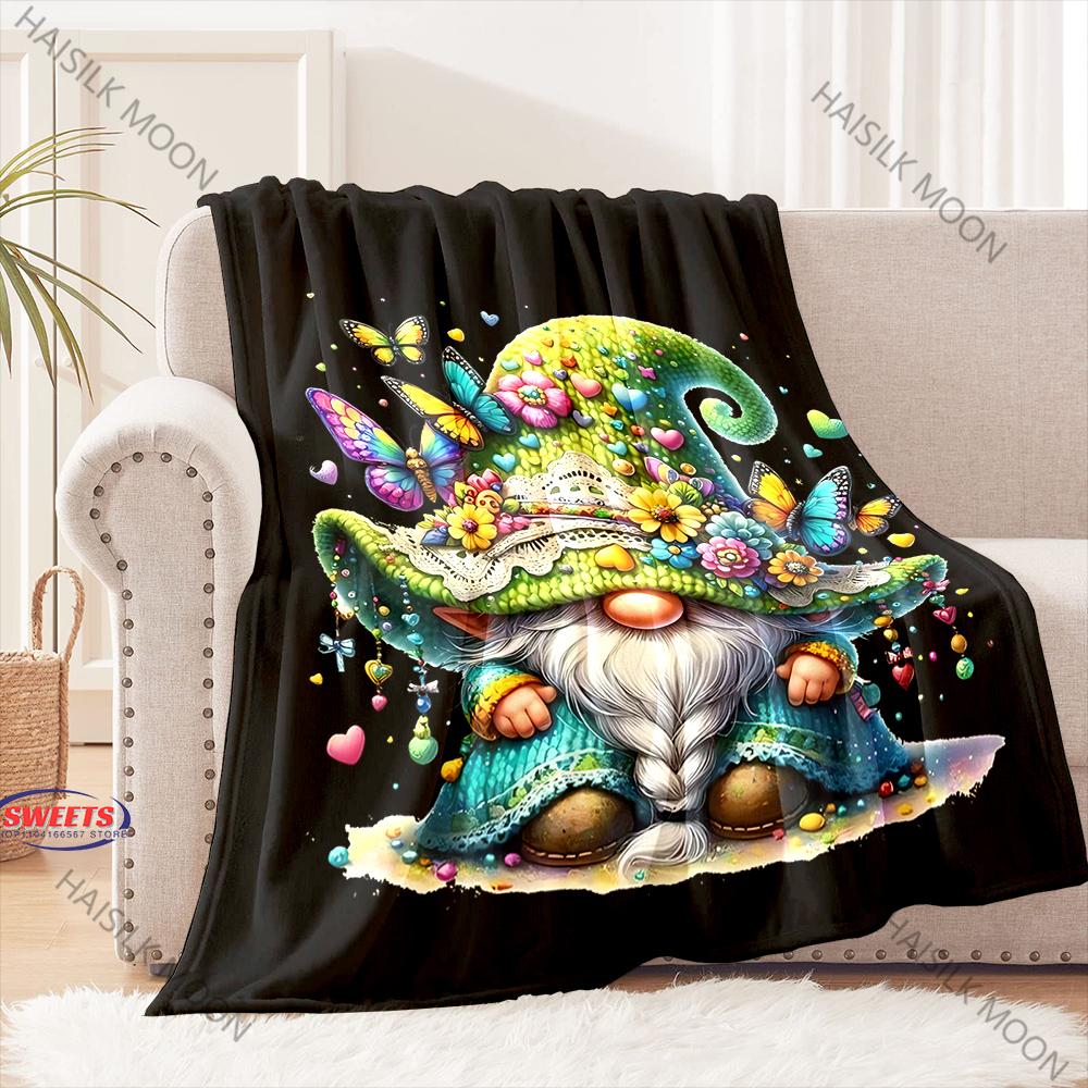 Cute Gnome and Maple Leaf Theme Blanket for Couch Sofa Bed, Super Soft Cozy Plush Lightweight Blanket for Adults, Women, Girls