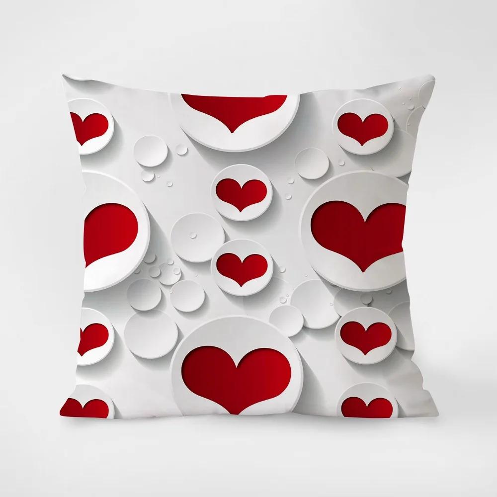 Red Love Heart Romantic Love Pattern Pillowcase Living Room Sofa Cushion Cover Bedroom Room Bedside Home Decoration