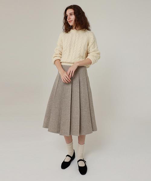 Lingseoul Wool Pintuck Skirt-Ash Brown
