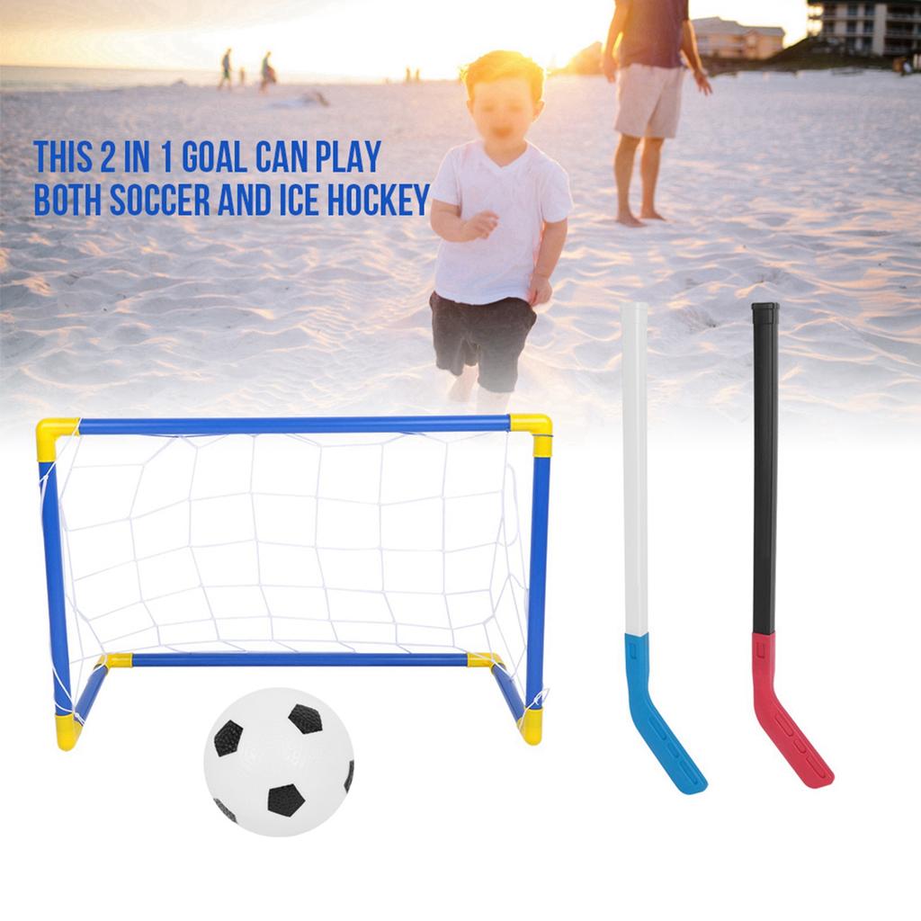 Children Sports Ice Hockey Soccer Goals Balls Pump Practice Game Toy Set