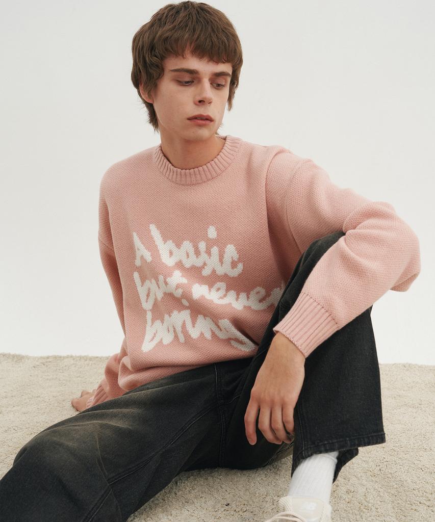 BLOND9 Slogan Round Knit Sweater_Pink (B Type)