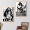 Black White Fun Animal Monkey Orangutan Read Newspaper Play Chess Poster and Print Wall Art Canvas Painting Picture Home Decor
