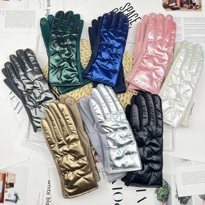 Women'S Suede Splicing Gloves, Fashionable Warm Driving Thickened Finger Gloves