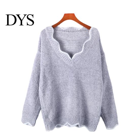 Stylish V-hem Sweater Women's Long Sleeve Loose Fit V-Neck Knitted Women Fashion Knitwear Lady Casual Jumper Pullover Top for Autumn Winter