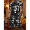 Men's 3D Lion Print Summer Set: Black & White Realistic Tee with Matching Shorts. Cool Streetwear for Holiday & Daily Wear