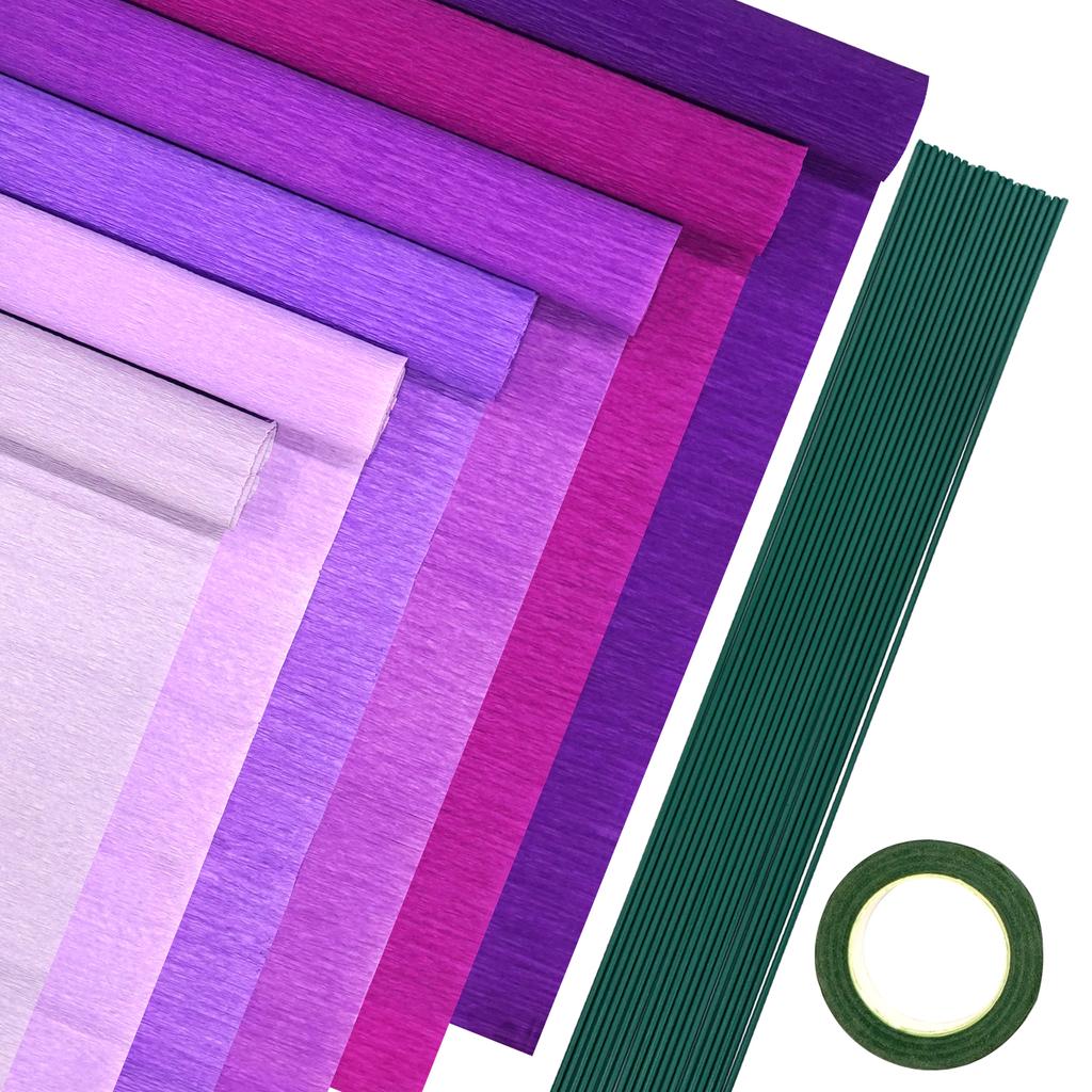 3/5/6 Rolls Crepe Paper Streamers, Colorful Crepe Paper Sheets 20 Pcs Floral Iron Wire 1 Pcs Green Floral Adhesive Tape
