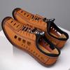 Fashion 2025 Summer Mens Handstitched Soft Leather Hollow-Out Sandals Breathable Casual Shoes Lightweight Soft Sole Comfortable Footwear