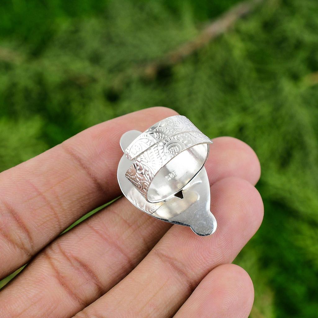 Natural Scolecite Gemstone 925 Silver Statement Adjustable Ring For Girls