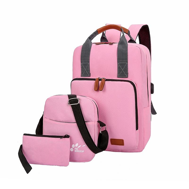 Backpack Three-Piece Korean Travel School Bag Wear-Resistant Computer Backpack Usb Middle School Student School Bag