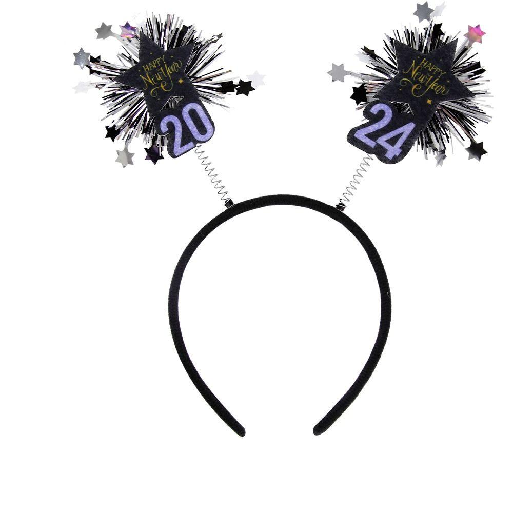 Sequin 2024 Happy New Year Headband Tinsel New Year Headdress Christmas Headpiece  New Year Gift
