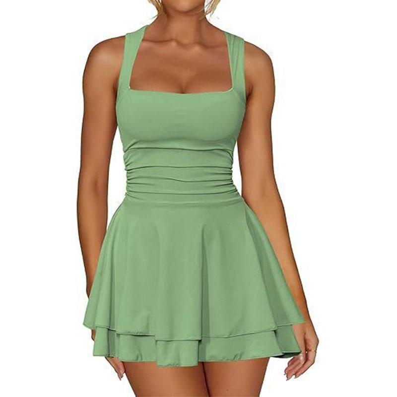 Summer Sexy Halter Dress Elegant Women's A-line High Waist Sleeveless Dress Mini Dress Short Skirt