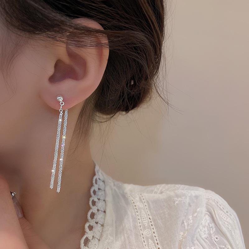 S925 Silver Needle Korean Long Tassel Earrings - Sparkling, Versatile, and Exquisite for Any Occasion