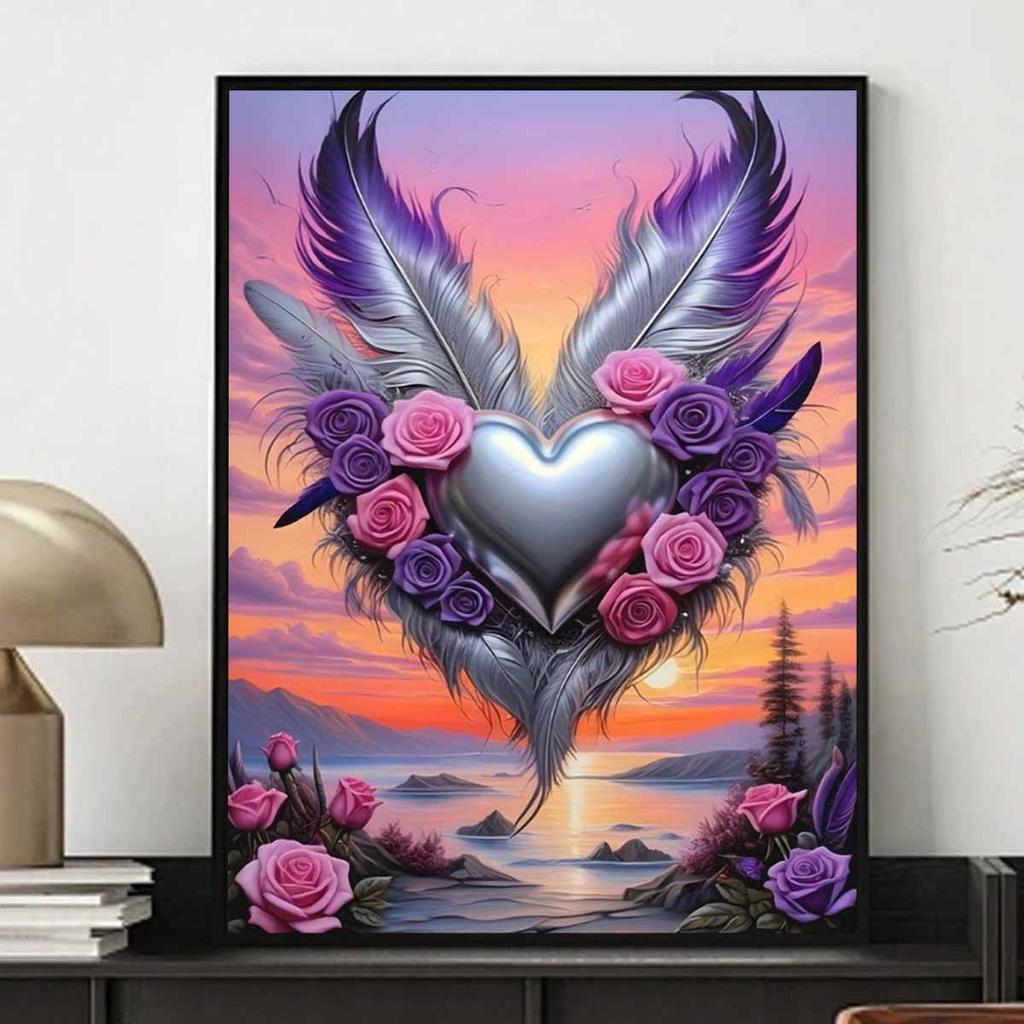 5D Liebesflügel Kunstwerk Set DIY Feder Vollbohrer Diamantmalerei Kreuzstich Handwerk und Bastel Dekoration Heimwand Schmuck