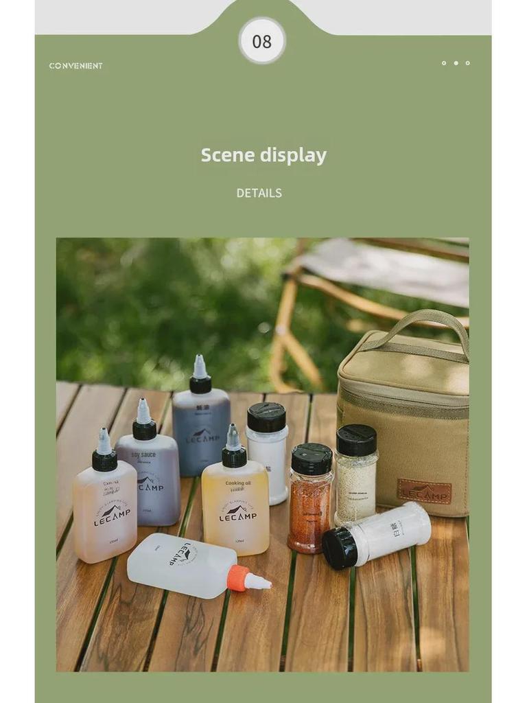 Draagbare Buitenkruidenflesjesset voor Kamperen en Picknicks met Afgesloten Olieflesjes en Opbergtas