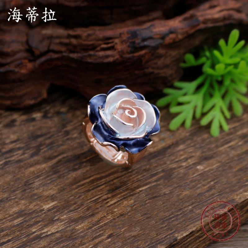 New Enamel Three-dimensional Rose Elastic Ring Women's Fashion Versatile Irregular Petal Ring