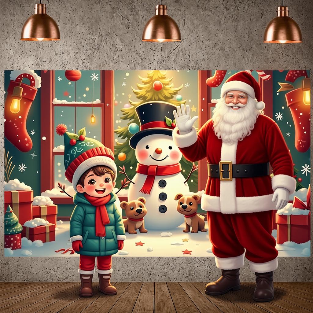 Snowman Display Stockings Winter Celebration Banner Christmas Banner Cartoon Snowman Holiday Backdrop For Photo Prop Xmas Event