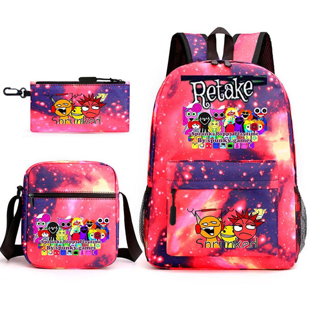 3 Piece School Backpack Set for Students Large Capacity Oxford Cloth Schoolbag with Shoulder Strap and Pencil Case