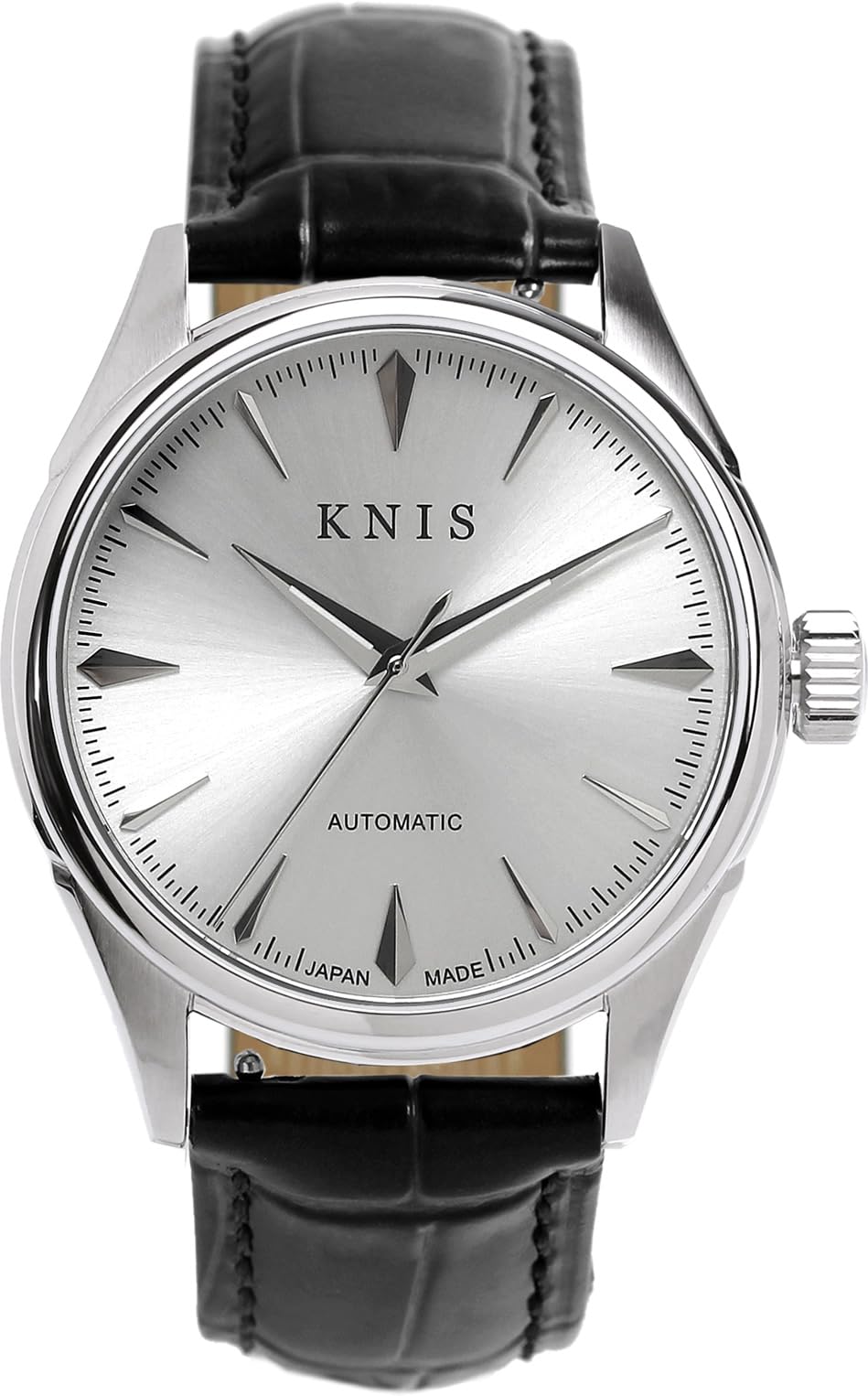 

KNIS automatic watch for sapphire 10 ATM water mechanical white black leather (Nis) Japanese-made men, crystal, resistance, movement, silver, strap, білий