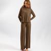 Autumn Winter Women's Knitted Pants Suits Round Neck Slit Sweater Loose Casual Knitted Wide-leg Pants Two-piece Knitted Suit Outfits