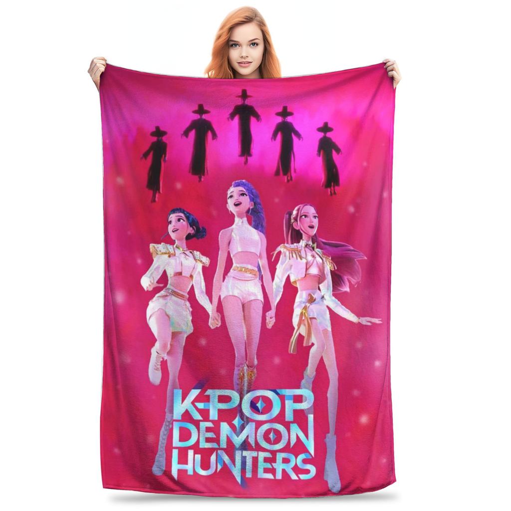 Warm BlanketKids Travel K pop Demon Hunters Throw Blanket  Flannel Bedspread For Outdoor Comfortable Sofa Bed Cover