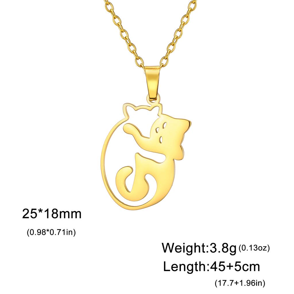 Lucktune Hug Cat Pendant Clavicle Chain Necklace Women's Stainless Steel Animal Kitten Necklace Gold Color Jewelry Party Gifts