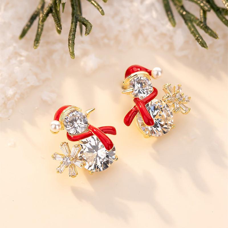 Cute Chic Snowman Stud Earrings Red Enamel Minialist Women Festival Winter Snowflake Christmas Elegant Lady Jewelry Gift earrings