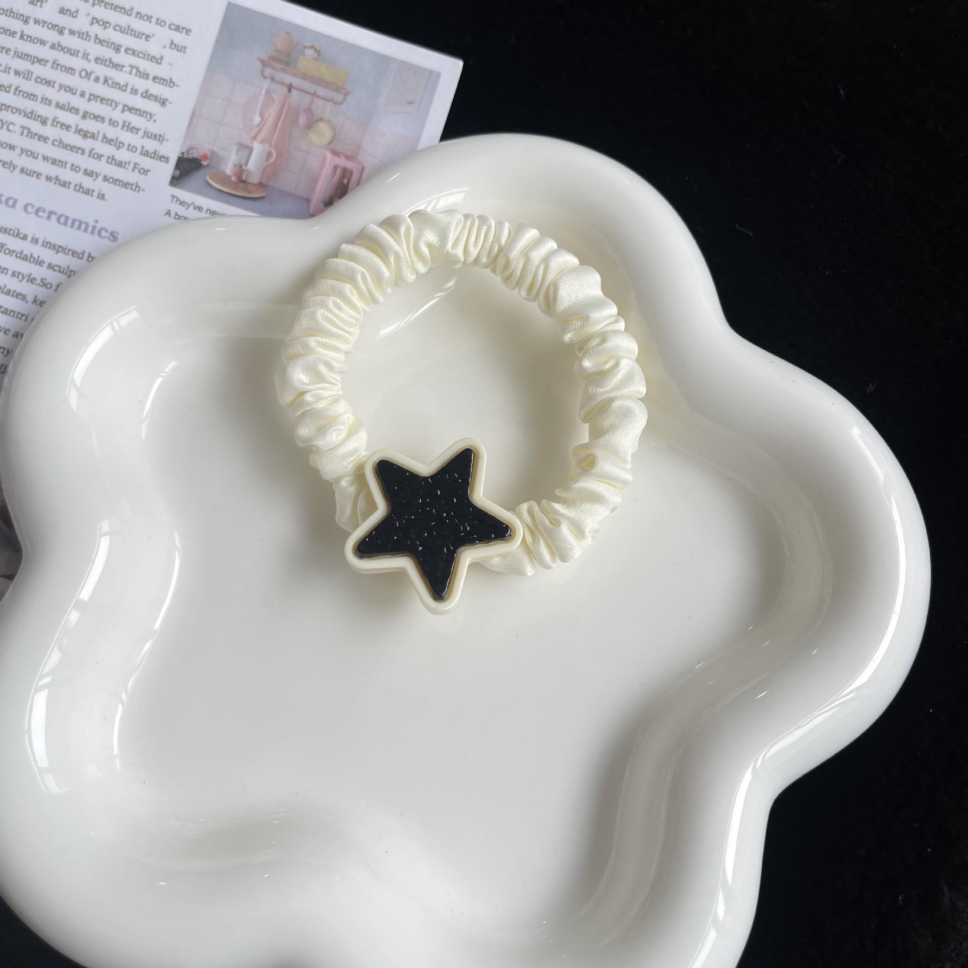 

Чорно-біла Y2K гумка для волосся з зіркою - Милий крутий дівочий мультяшний гумка-кільце для волосся з сердечком, головний убір для хвостика в стилі Хараджуку з п ятикутною зіркою.