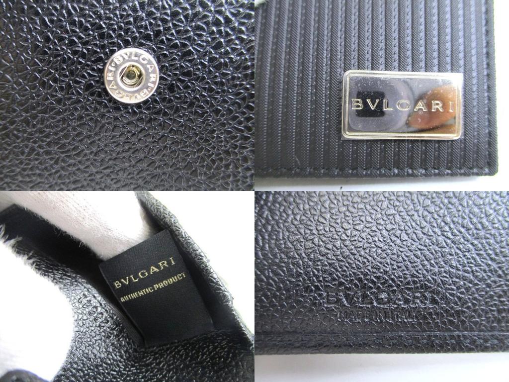 Authentic BVLGARI Black Leather Coationg Canvas Mirerige Bifold Wallet #a797  Refurbished