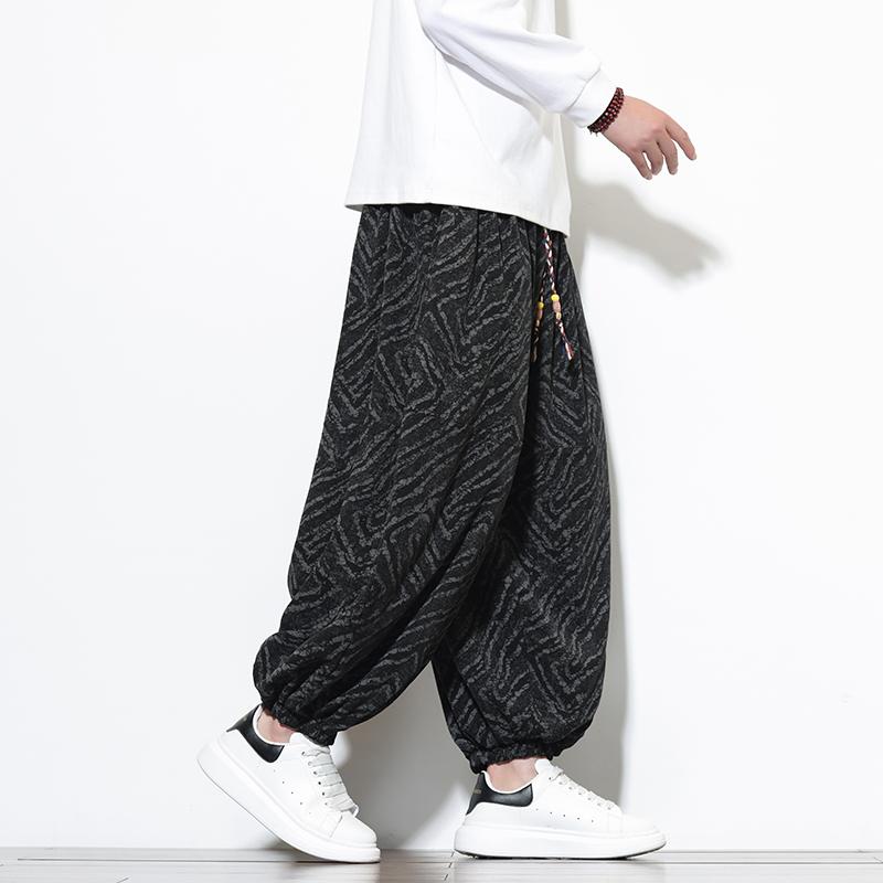 Autumn Winter Men Corduroy Harem Pants Men Loose Wide Leg Lantern Pants Chinese Print Casual Trousers Men