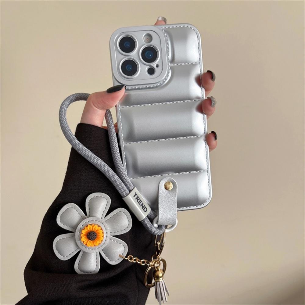 

Модный пуховик Шнурок Чехол для телефона для IPhone 17 Air 16E 16 15 14 13 Pro Max 12 11 X XR XS Plus Ремешок на запястье Мягкая TPU крышка iPhone 15 Pro Max серебряный