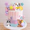 Dog Cake Topper Clay Figurines Puppy Star Yellow Pink Purple Ball Cake Topper for Dog Theme Birthday Dog Pet Party Supplies