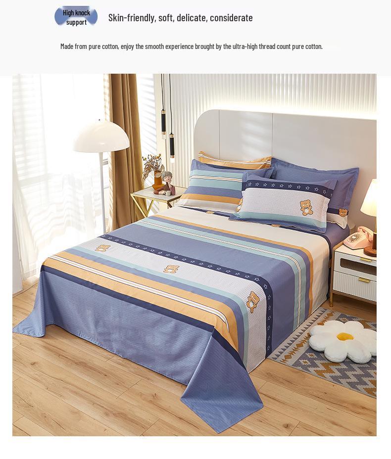 Active Print Pure Cotton Bed Sheets - Simple Style for Dormitory, Home, Single & Double Beds