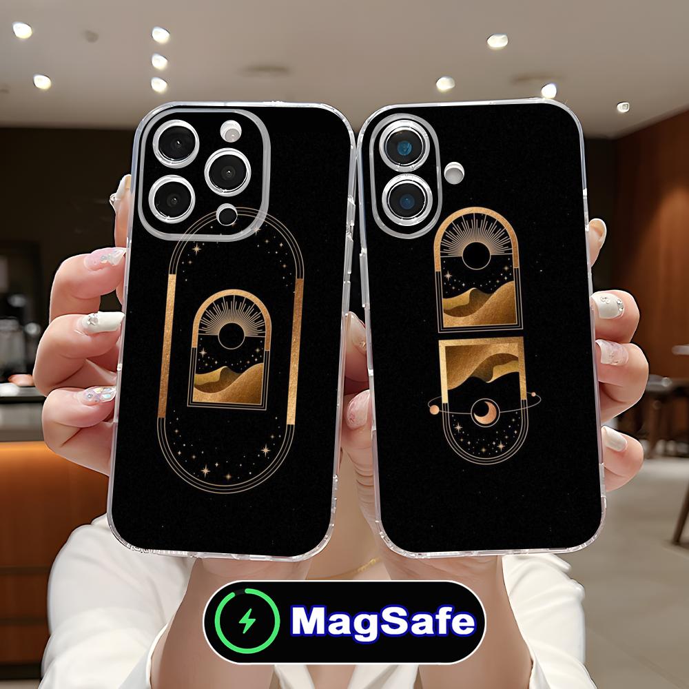 Sun Moon Mobile Cell Phone Case for iPhone 17 16 15 14 13 12 11 Air Pro Max Plus Mini Magsafe Clear Colorful Cover Luxury Cover