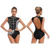 Womens Gymnastics Leotard Sleeveless Cutout Back Design Shiny Rhinestones Metallic Sequins Figure Skating Bodysuit