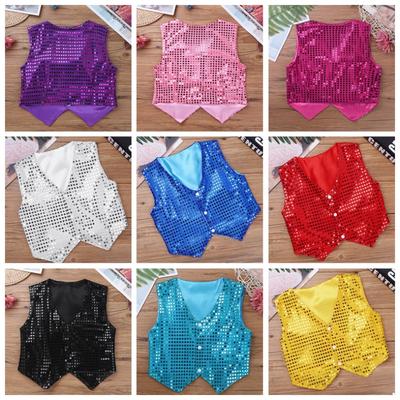 Çocuklar Pullu Glitter Yelek Ceket Moda Kolsuz Parti Korosu Dans Yelek Kostümleri