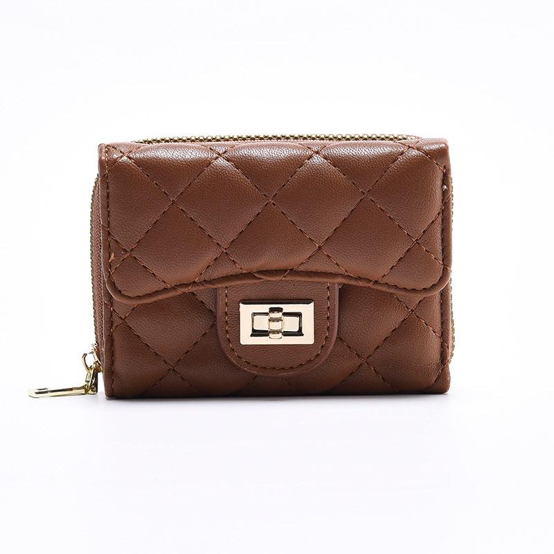 

Новый маленький кошелек, женский кошелек, короткий студенческий кошелек для девочек, модный, с бриллиантами, в классическом стиле «маленький аромат», кошелек для мелочи коричневый