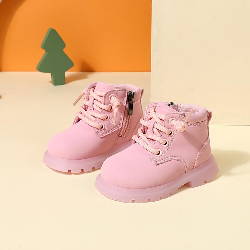 

Autumn Children Boots Leather Toddler Boys Ankle Boots Soft Sole Non-slip Little Girls Boots EU 15-25 21 розовый