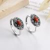 Adjustable Open Ring Men Women Vintage Bohemian Style With Filigree Cutout Design Red Agate Inlay Copper Base Retro