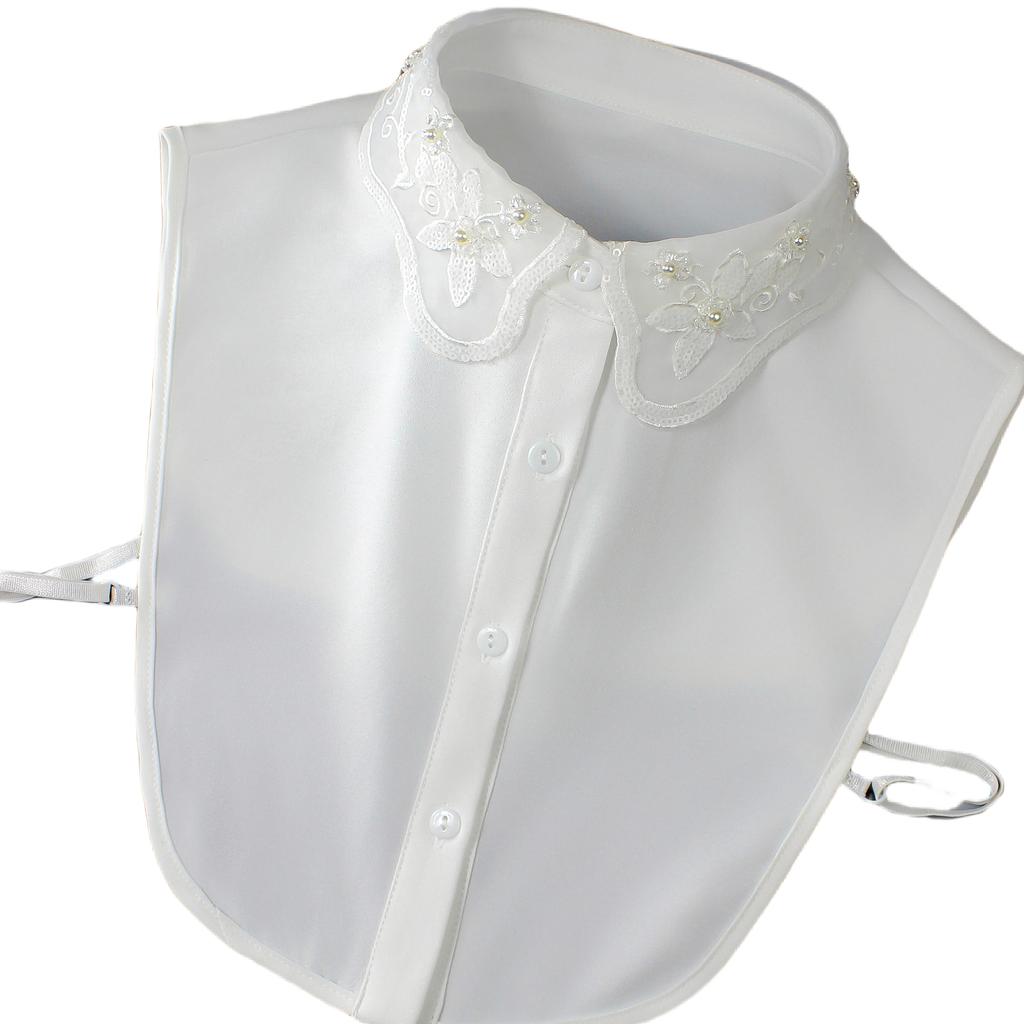 1 Stück falscher Kragen mit Blumenmustern, Perlenstickerei, Pailletten und gewellten Kanten, ein glänzender dekorativer Hemdkragen, der a