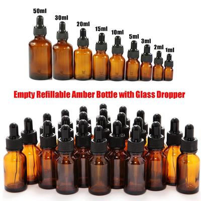 Mini frascos cuentagotas para aceites esenciales de alta calidad, 1 ml, 2 ml, 3 ml, 5 ml, 10 ml, 15 ml, 20 ml, 30 ml, 50 ml, 100 ml, frasco ámbar vacío y rellenable con gotero.