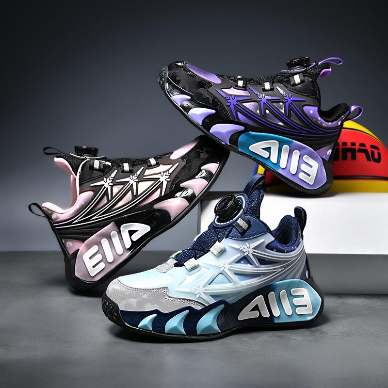 2025 New Spring Leather Children's Basketball Shoes Boys' Shoes Non-slip Sports Shoes Medium and Older Children's Wear-resistant Running Shoes