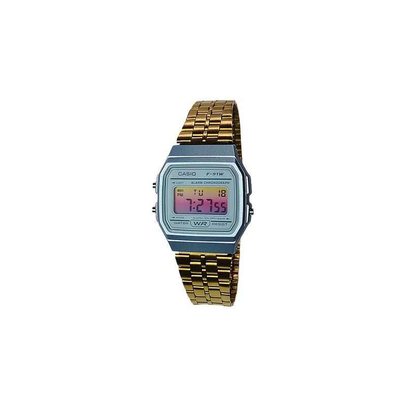 Casio Кастомизированные часы модифицированная серия часы зеркало смоляной корпус водонепроницаемые 200 метров F-91W-1 модифицированные-Ни Ганьюань Кварцевые F-91W-Золотой Цвет Ремешок Из Нержавеющей Стали Ремешок