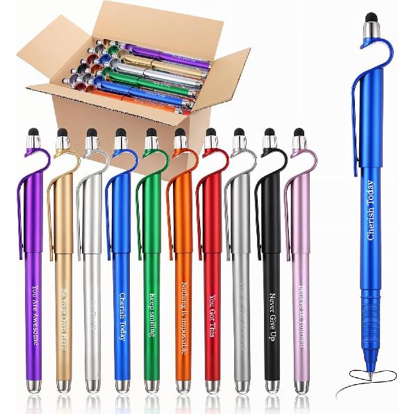 50 Pcs pirational Pens Batch, Motivational Ballpoint Pen with Writing Touch Screen And Mobile Phone Stand 3-in-1, Black Ink Office Encouraging