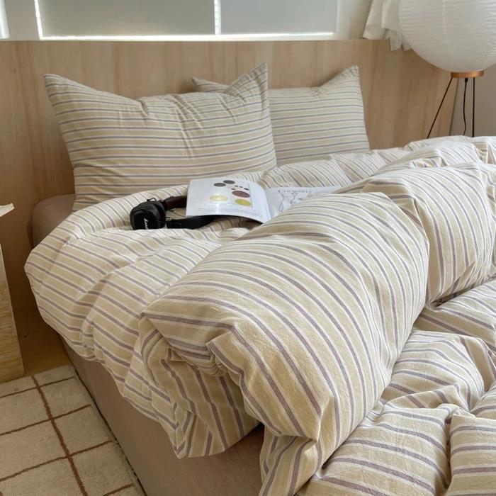 Nordic Sling Cotton Pink Stripes Duvet Cover 150x200 Size Girl's Room Housse Skin Friendly Breathable Comforter Sets