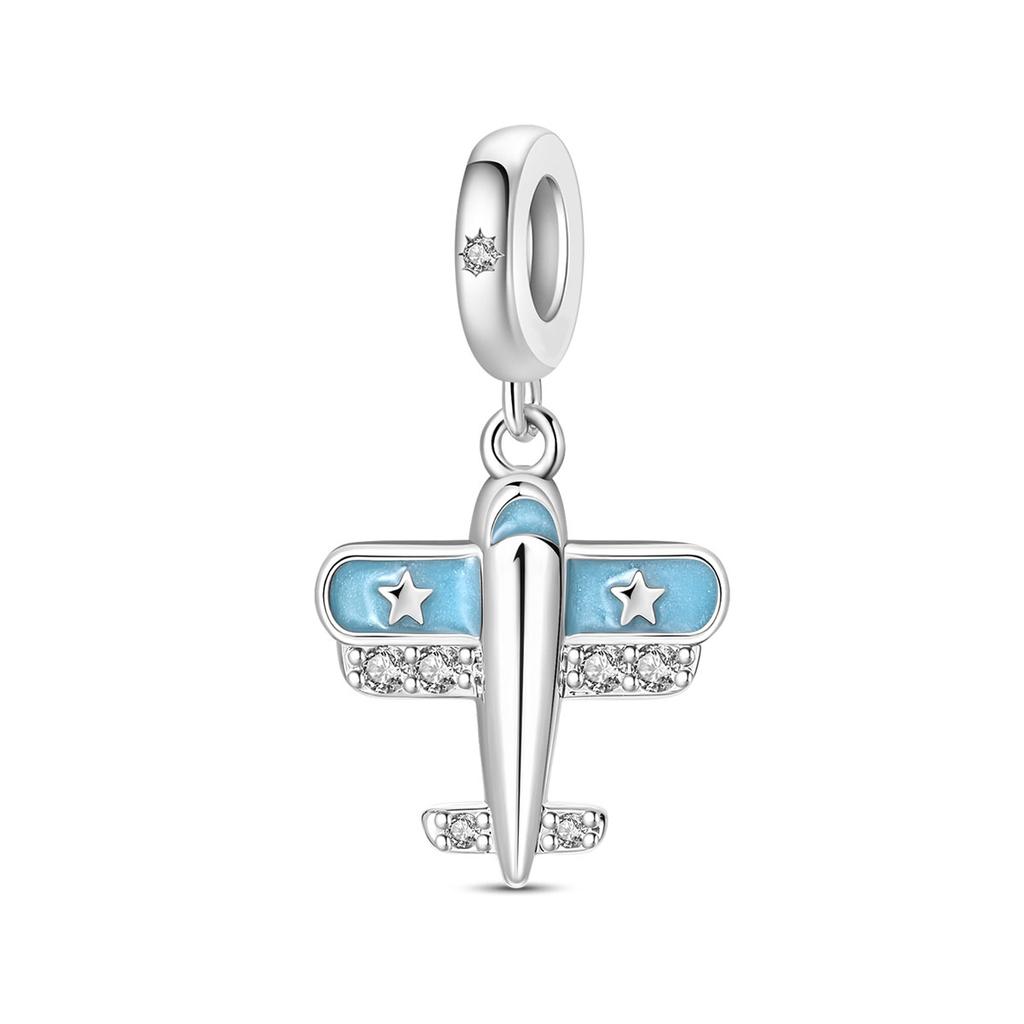Copper Romantic French Sweet Blue Heart Lock&Bow Ballet Shoes Charm Beads Fit Arm Bracelet DIY Craft Jewelry Piece Women Birthday Party Gift Item