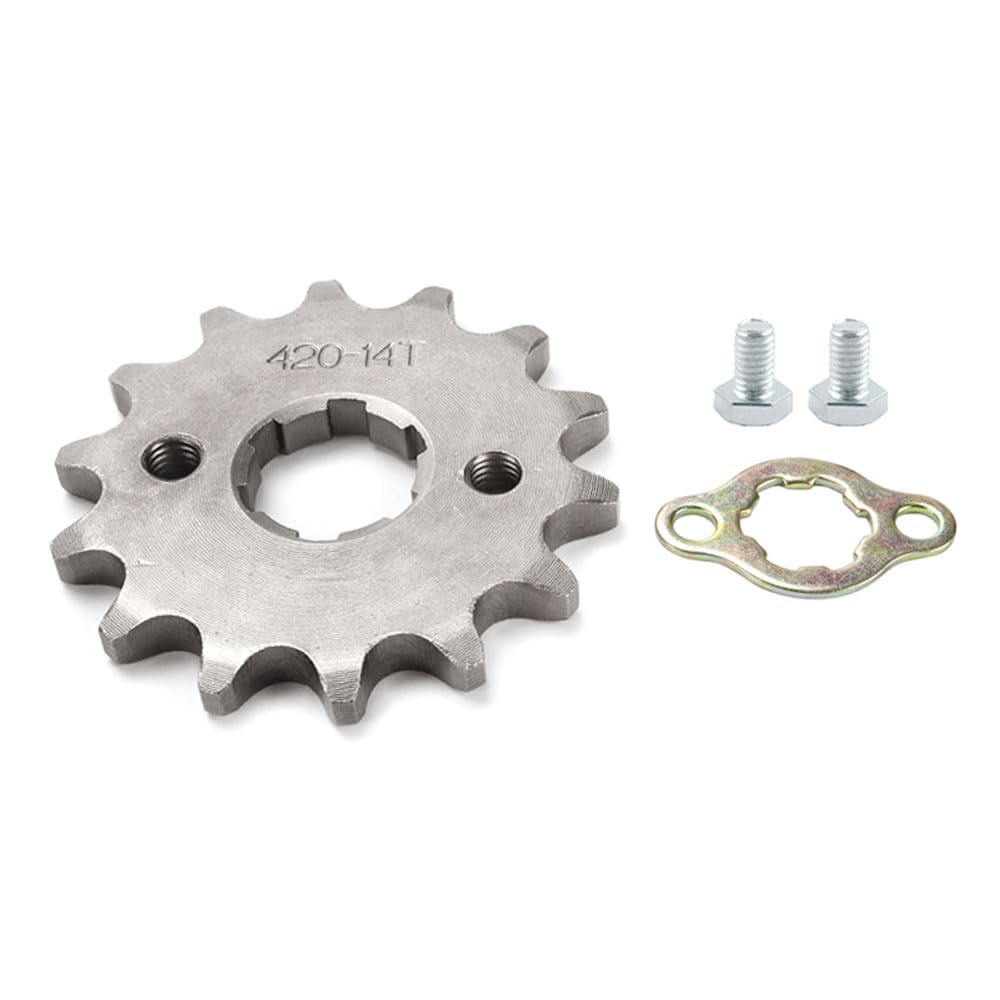420 14T 17mm Chain Sprocket with Retainer Plate Motorcycle Front Sprocket Gear fits for 50cc 70cc 90cc 110cc 125cc 140cc 160cc Engine Pit Dirt Mini