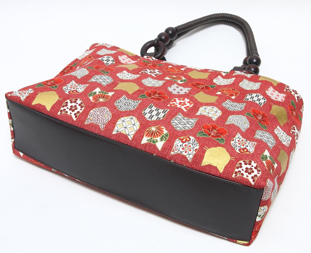 Hasegawa Handtasche mit Katzenmuster, Faltbar, Handgefertigt in Kyoto von Handwerkern, Hergestellt in Japan (rot)